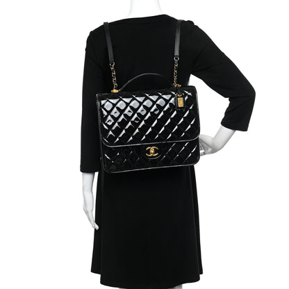 Chanel Patent Quilted Large School Memory Top Handle Flap Black 3 of 10
