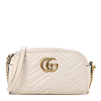 Gucci Calfskin Matelasse Small GG Marmont Chain Shoulder Bag White 1 of 16
