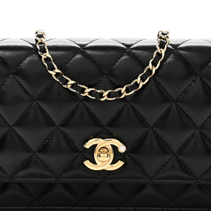 Chanel Shiny Lambskin Quilted CC Pearl Wallet on Chain WOC Black 9 of 12