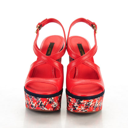 Louis Vuitton Calfskin Postcard Wedges 34.5 Red 2 of 6
