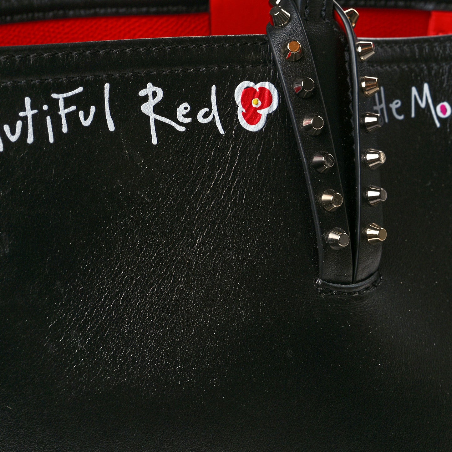 Calfskin Beautiful Red East West Cabata Tote Black Multicolor
