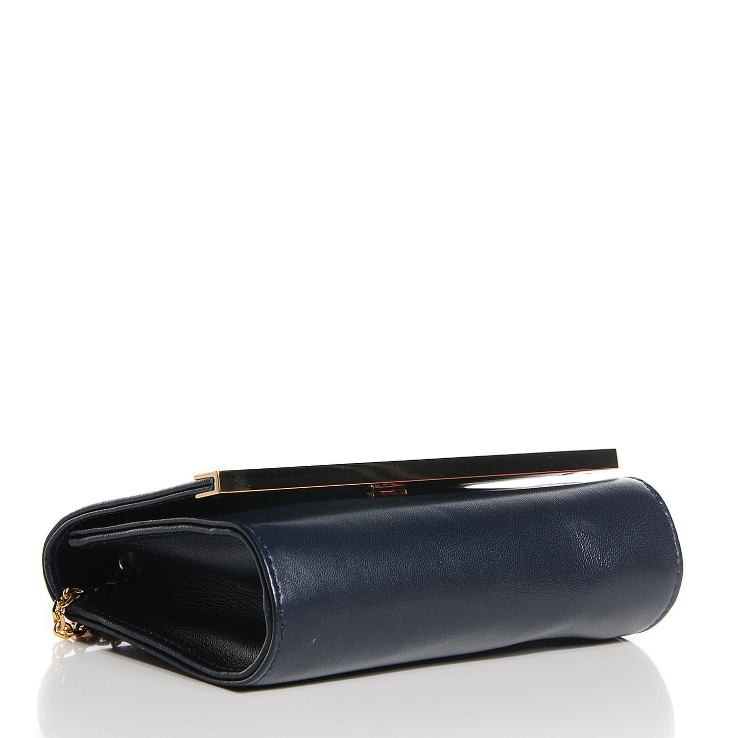 Shiny Nappa Mini Rush Clutch Navy