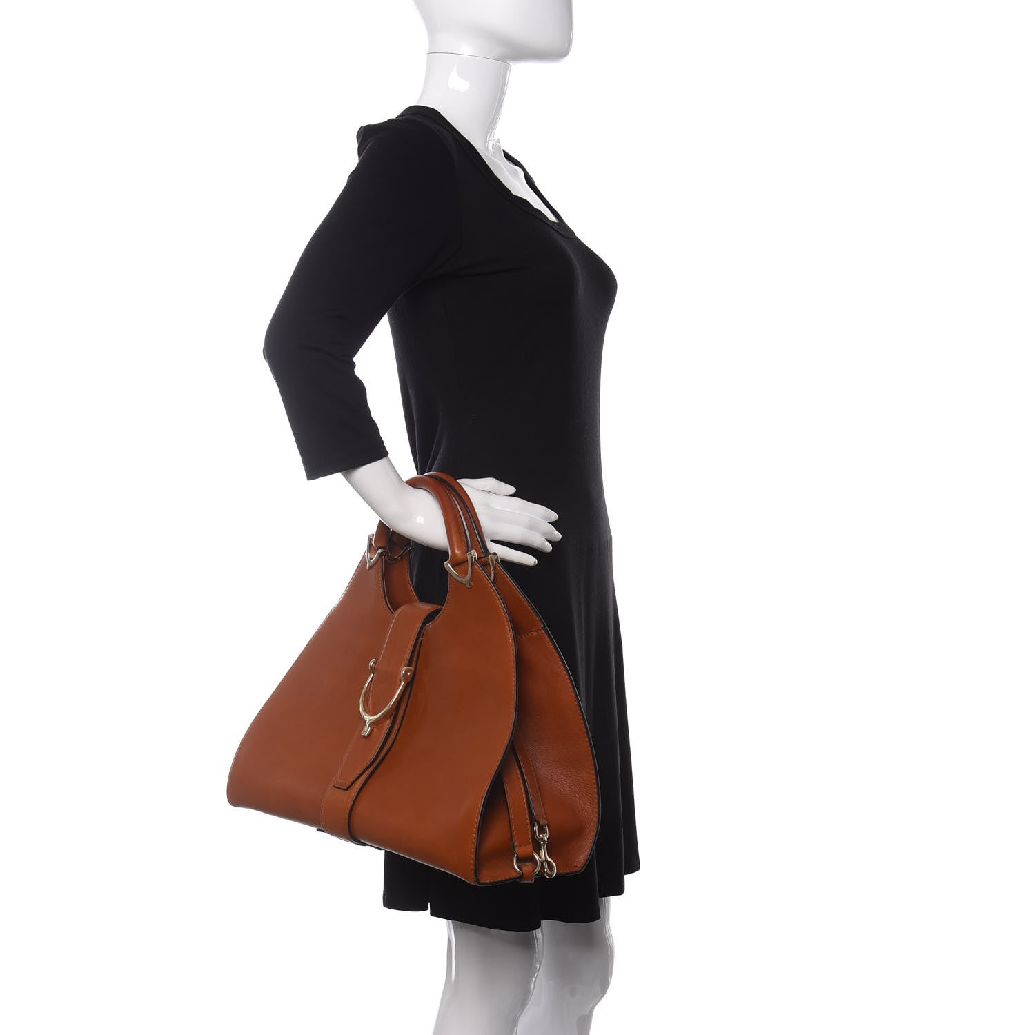 Gucci Calfskin Medium Stirrup Top Handle Bag Brown 2 of 10