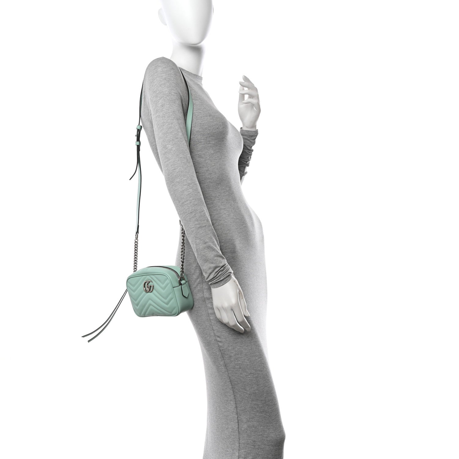 Gucci Calfskin Matelasse Mini GG Marmont Chain Shoulder Bag Water Green 2 of 11
