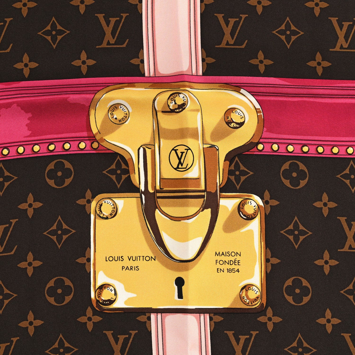 Louis Vuitton Silk Monogram Summer Trunks Square Scarf Brown 3 of 3