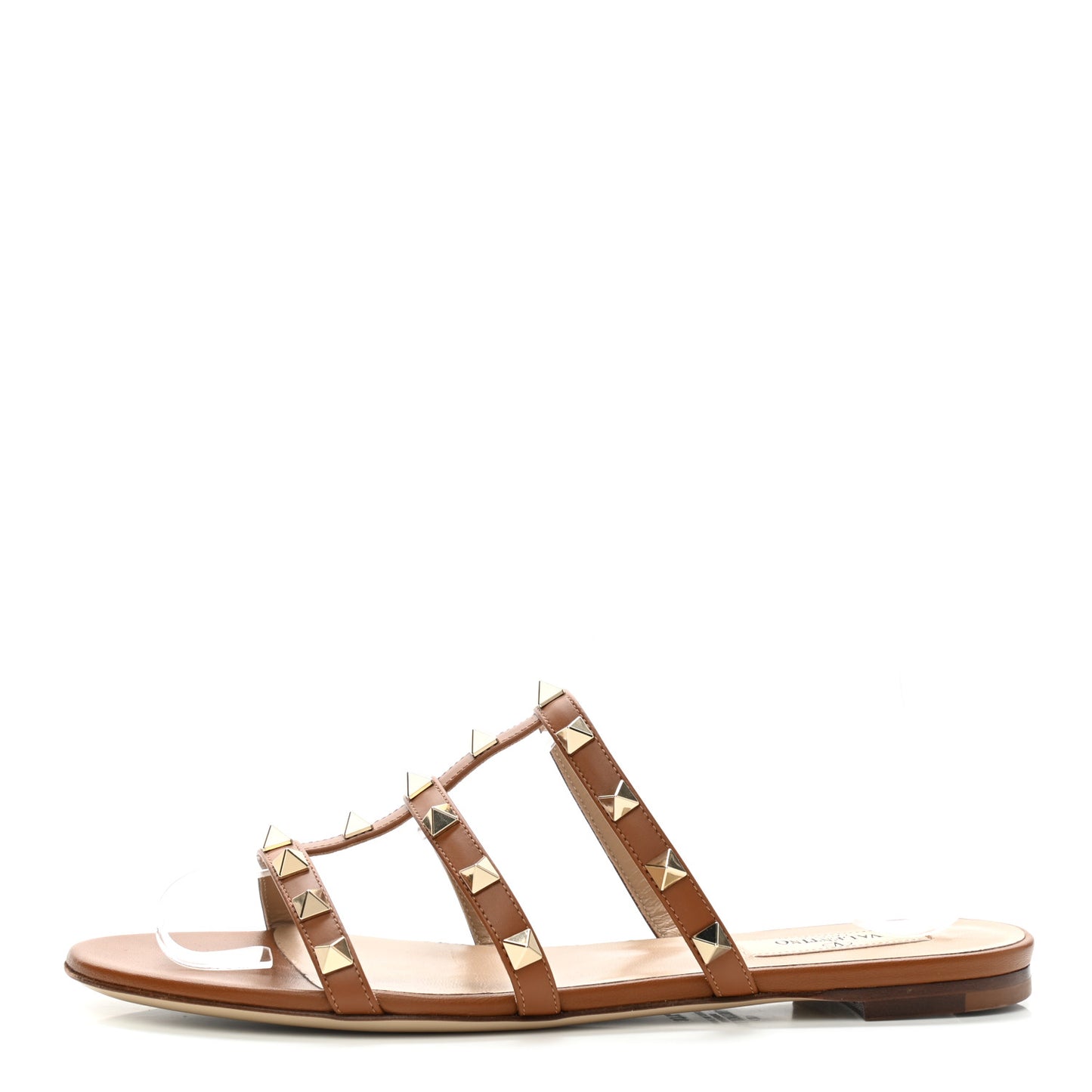 Nappa Rockstud Caged Flat Slide Sandals 37.5 Cuoio