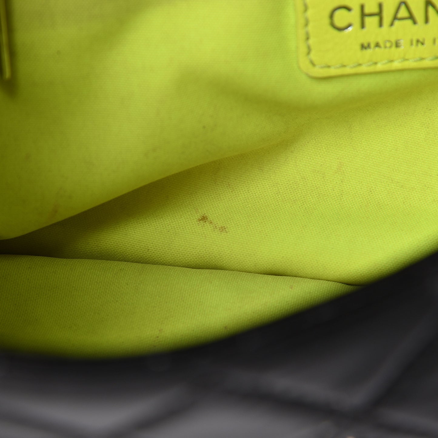 Patent Quilted Day Glo Flap Bag Black