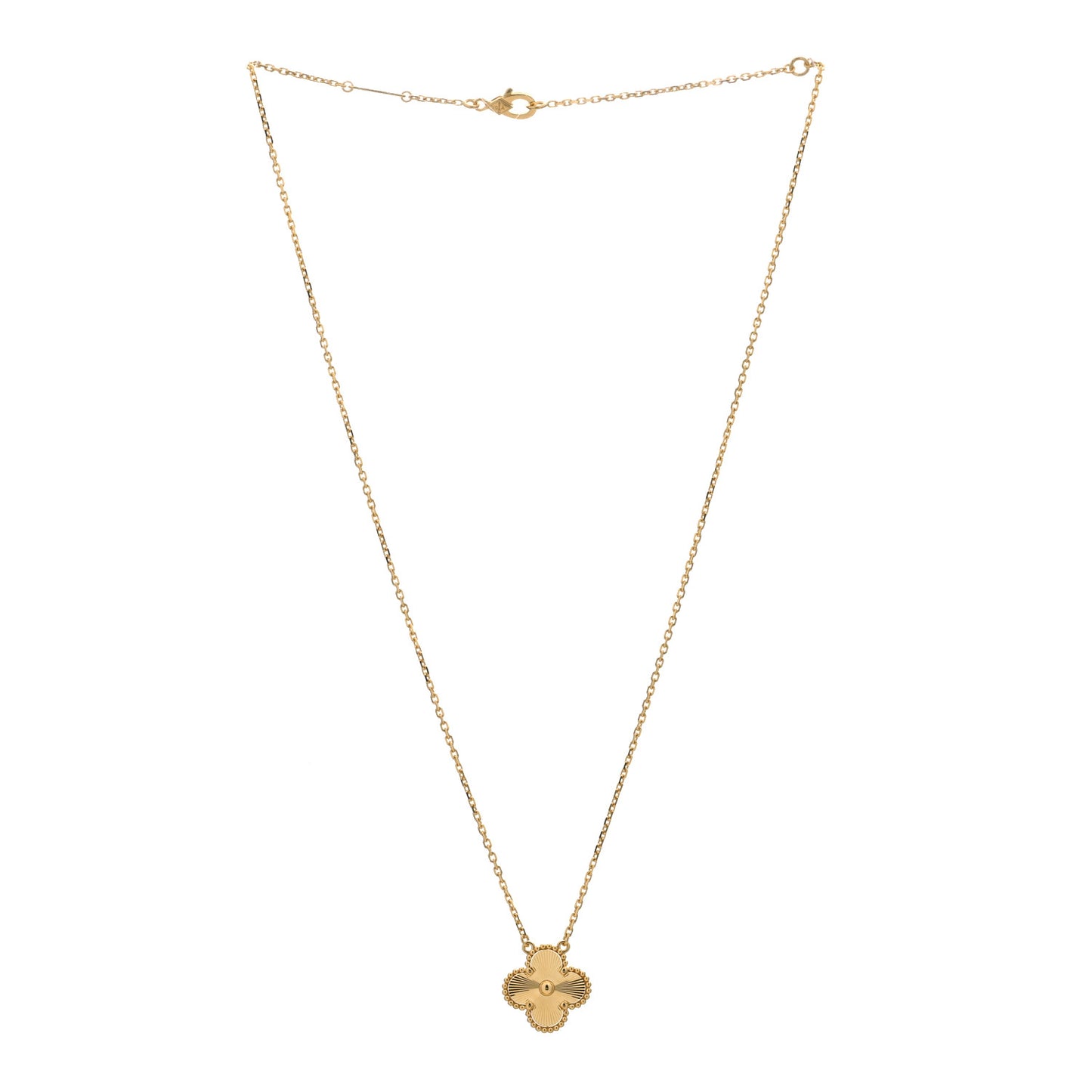 18K Yellow Gold Guilloche Vintage Alhambra Pendant Necklace