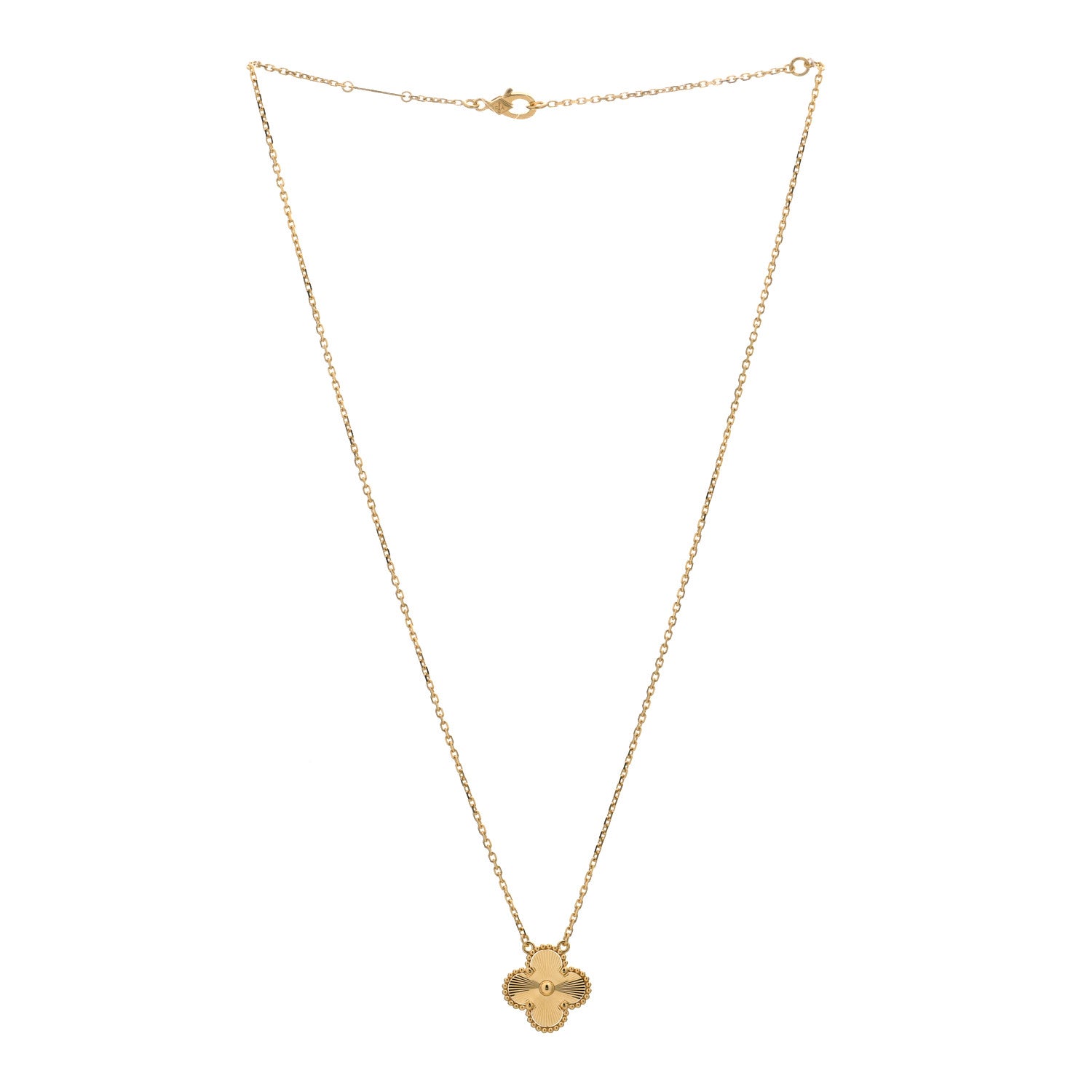Van Cleef & Arpels 18K Yellow Gold Guilloche Vintage Alhambra Pendant Necklace 2 of 3