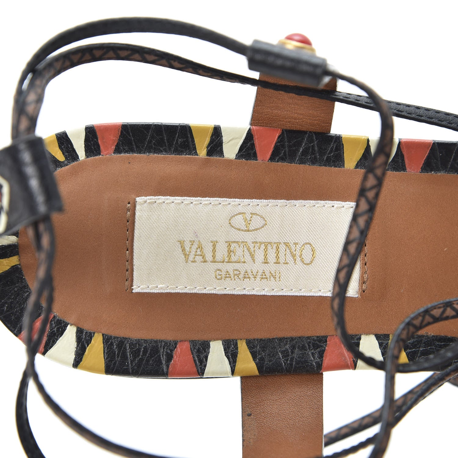 Valentino Garavani Calfskin Primitive Print Gladiator Sandals 38 Black Multi 7 of 8