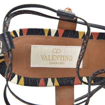 Valentino Garavani Calfskin Primitive Print Gladiator Sandals 38 Black Multi 7 of 8