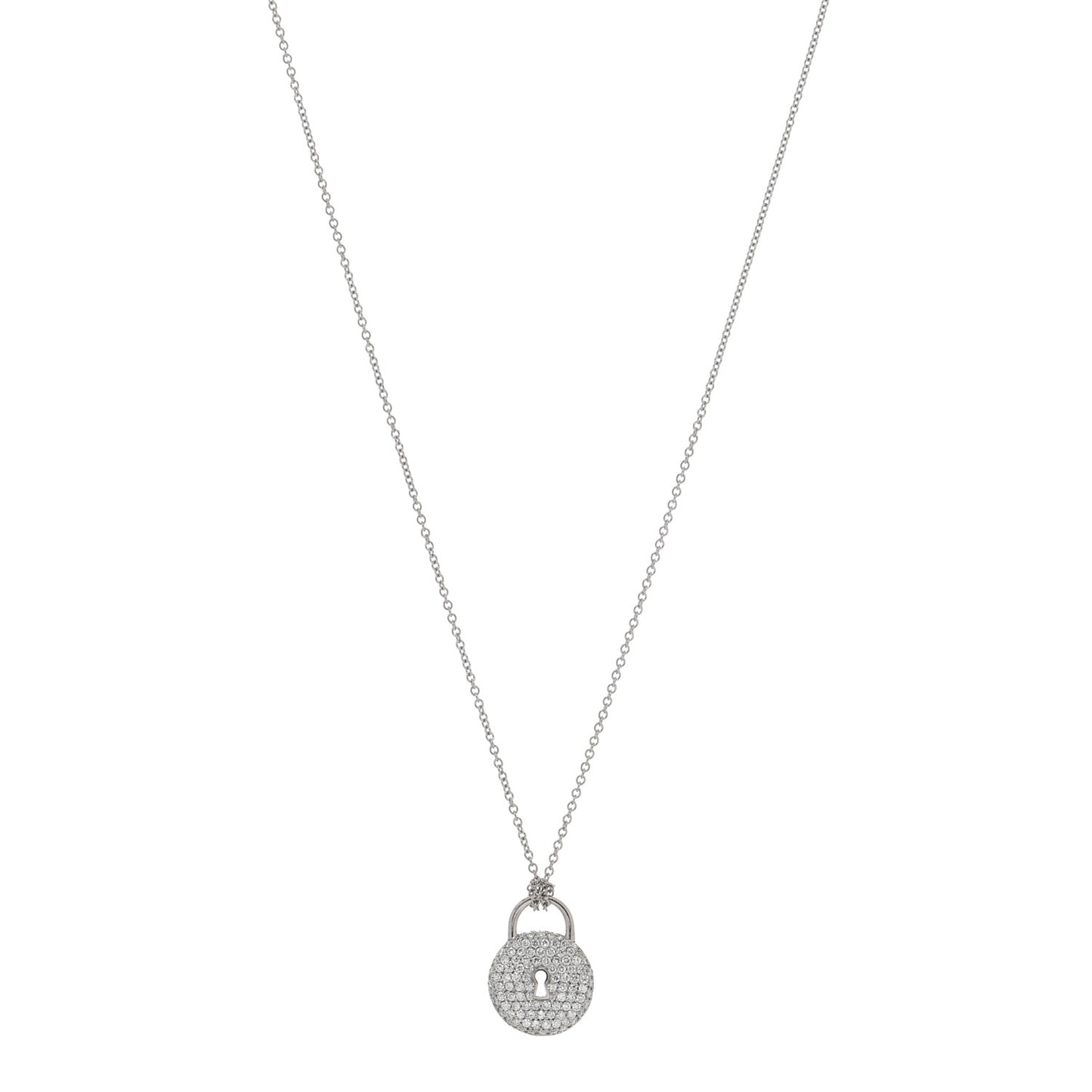 Platinum Diamond Round Lock Pendant Necklace