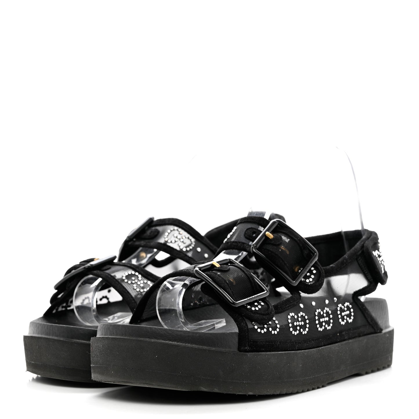 Tela Retino Kid Scamosciato Crystal GG Monogram Womens Dad Sandals 39 Black