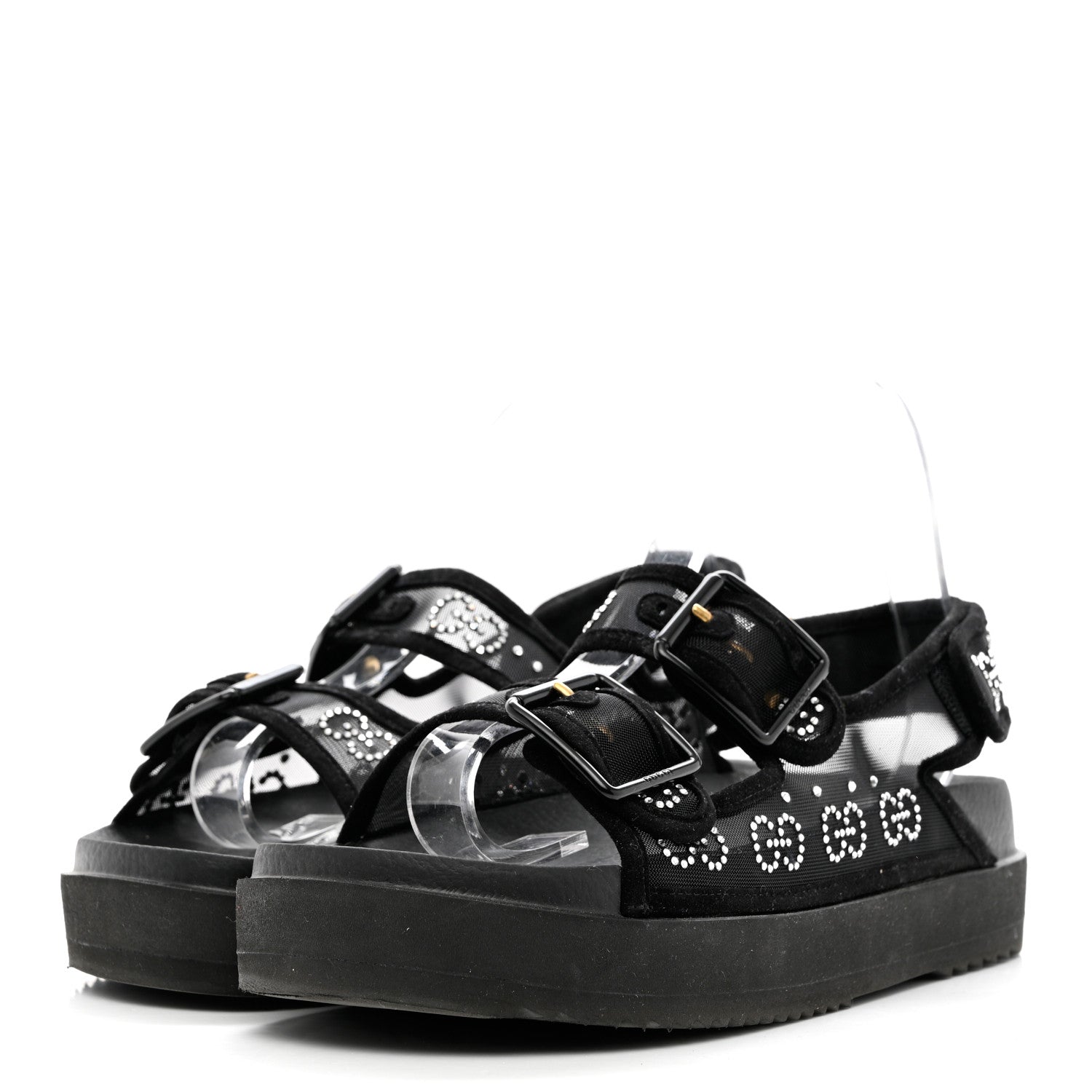 Gucci Tela Retino Kid Scamosciato Crystal GG Monogram Womens Dad Sandals 39 Black 3 of 6