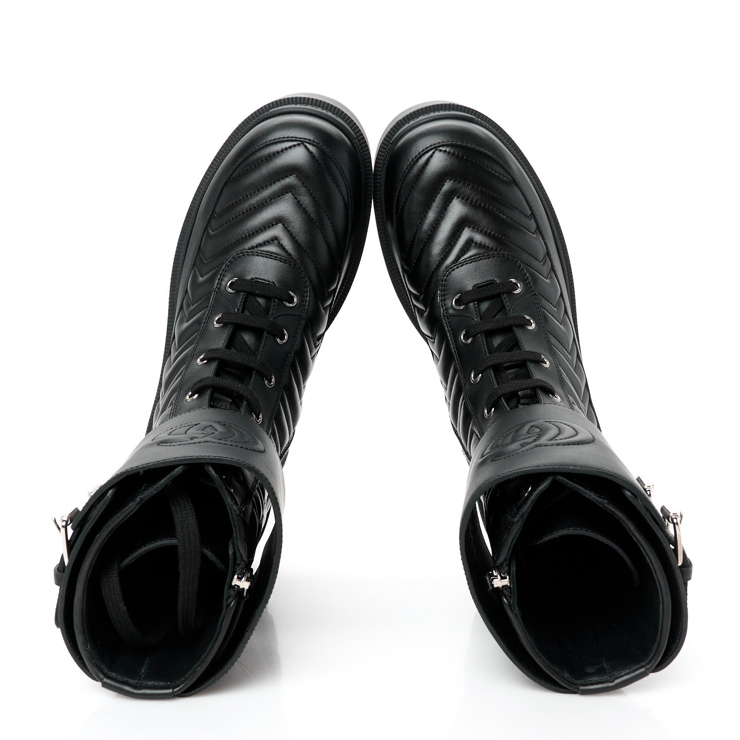 Gucci Nappa Frances GG Matelasse Platform Combat Boots 40 Black 2 of 10