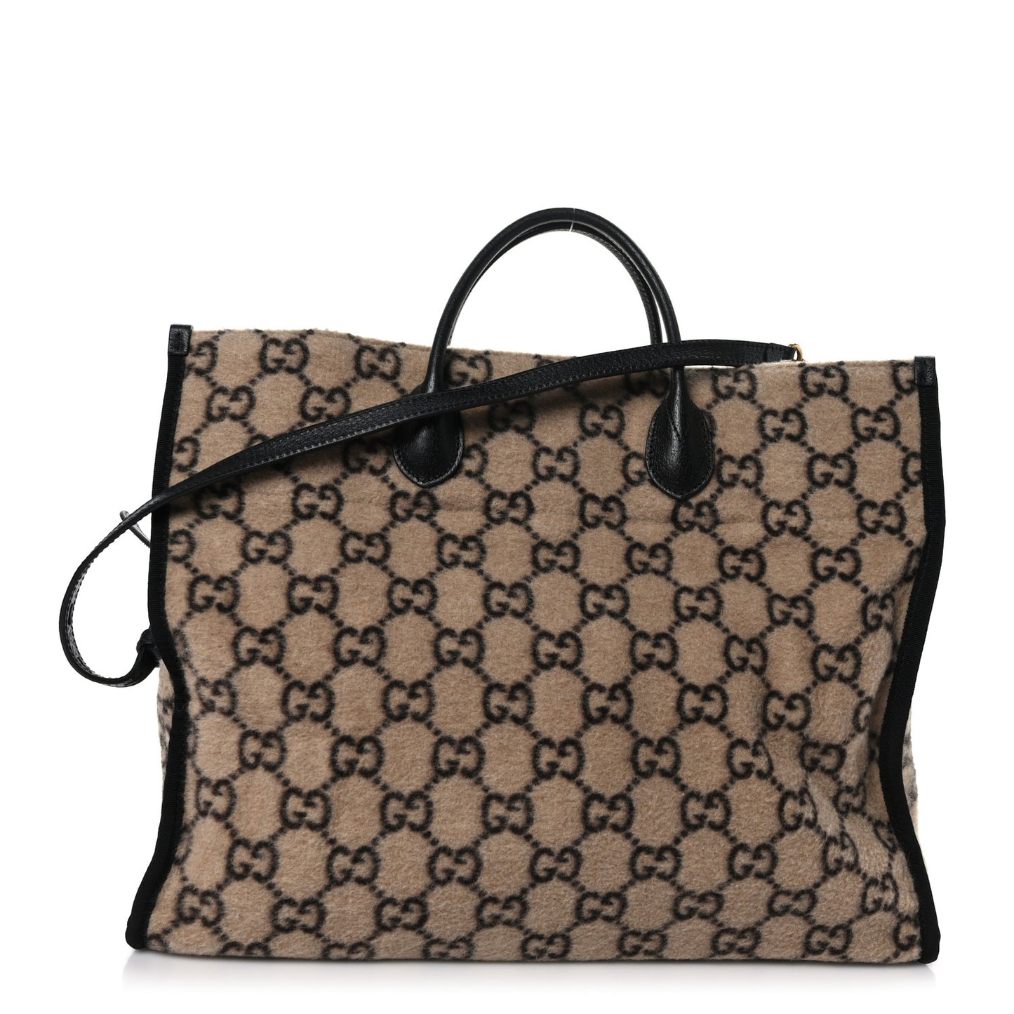 Covered Wool GG Monogram Large Tote Bag Beige Ebony