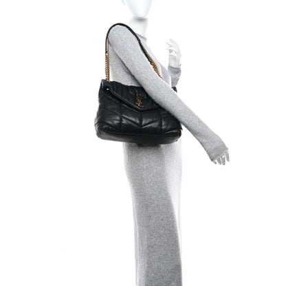 Saint Laurent Lambskin Quilted Medium Loulou Puffer Monogram Chain Satchel Black 2 of 15