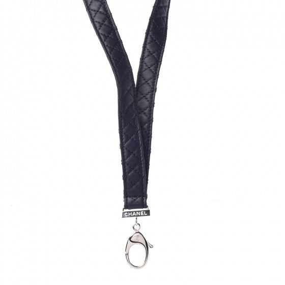 Chanel Lambskin Quilted Lanyard Key Holder Necklace Navy 1 of 4