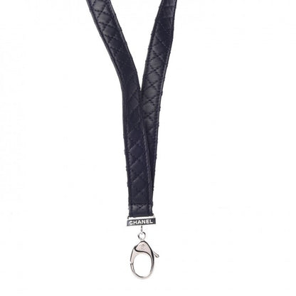 Chanel Lambskin Quilted Lanyard Key Holder Necklace Navy 1 of 4