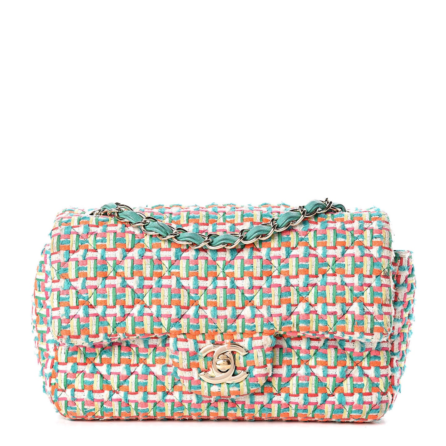 Tweed Quilted Mini Rectangular Flap Multicolor
