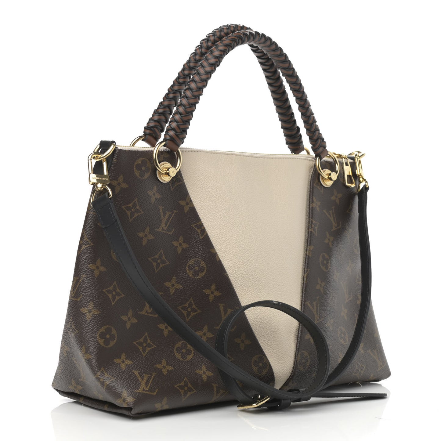 Monogram Braided V Tote MM Creme