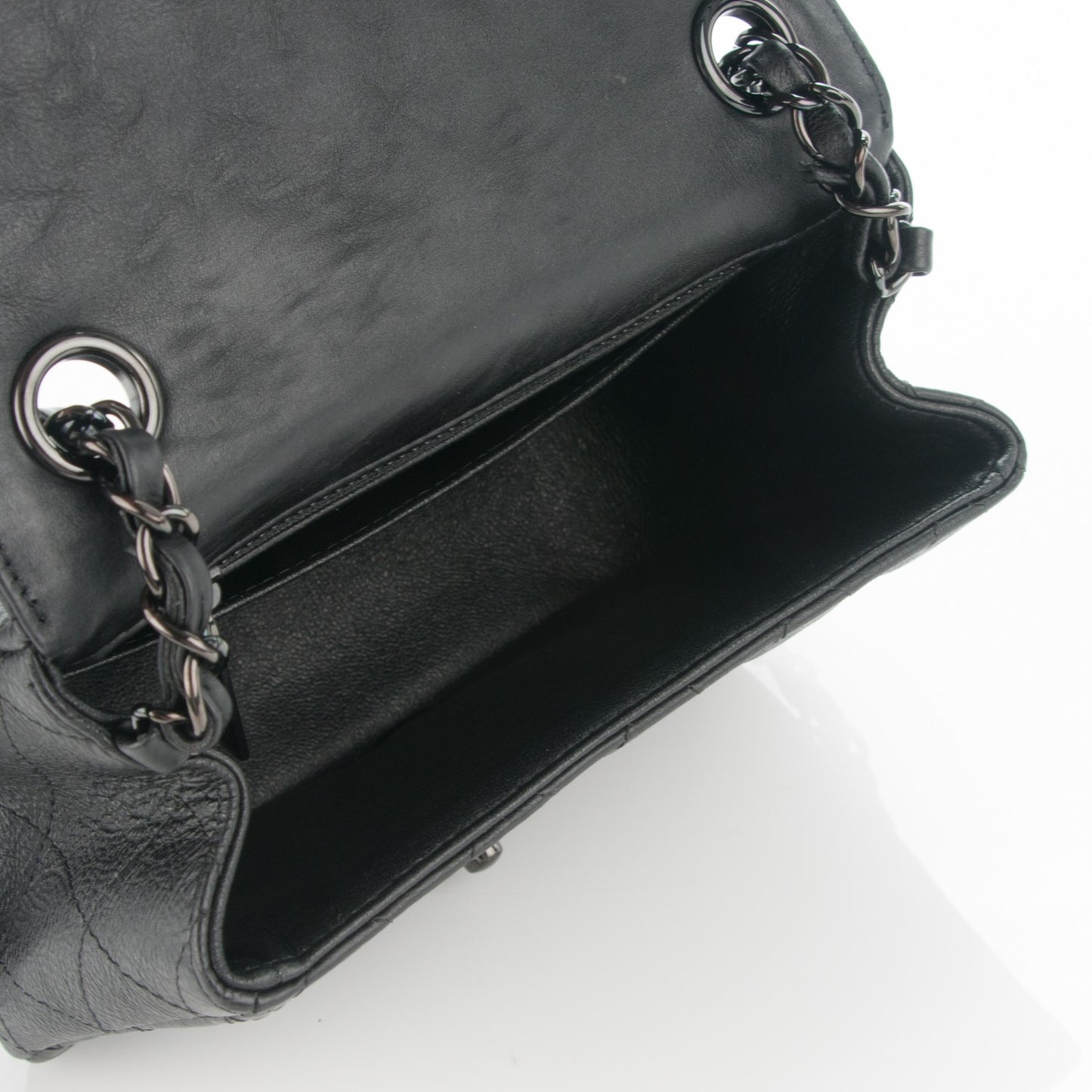 Crumpled Calfskin Quilted Mini Square Flap So Black