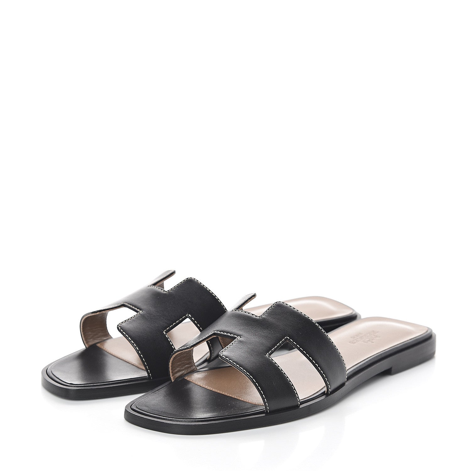 Hermes Box Calfskin Oran Sandals 37.5 Black 3 of 7