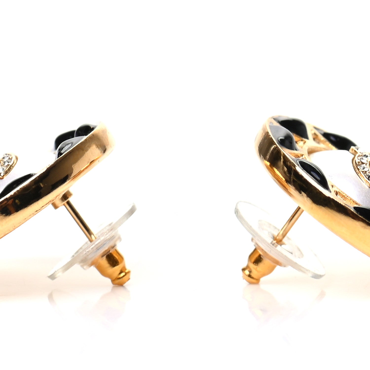 Chanel Pearl Crystal CC Round Earrings Gold Black 3 of 5