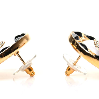 Chanel Pearl Crystal CC Round Earrings Gold Black 3 of 5