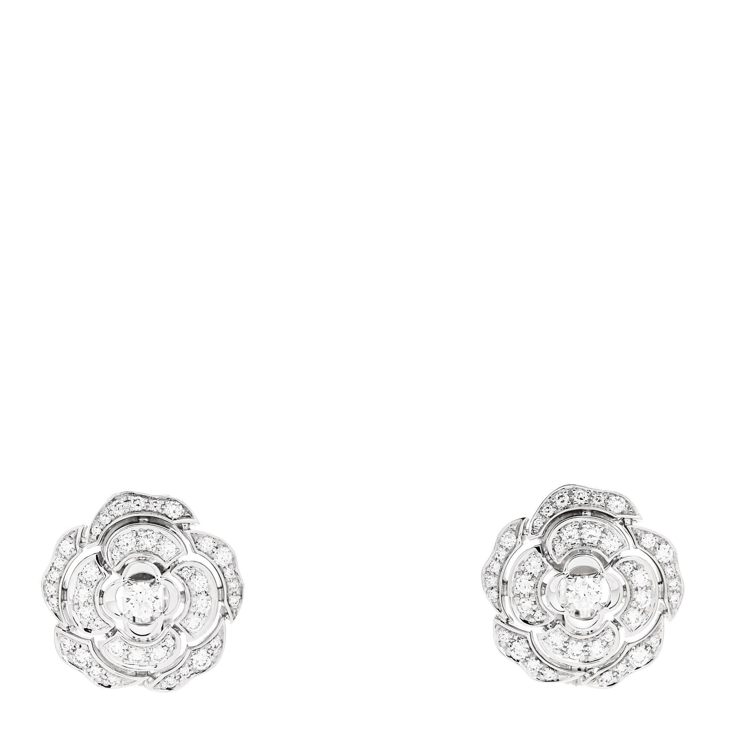 18K White Gold Diamond Bouton de Camelia Earrings