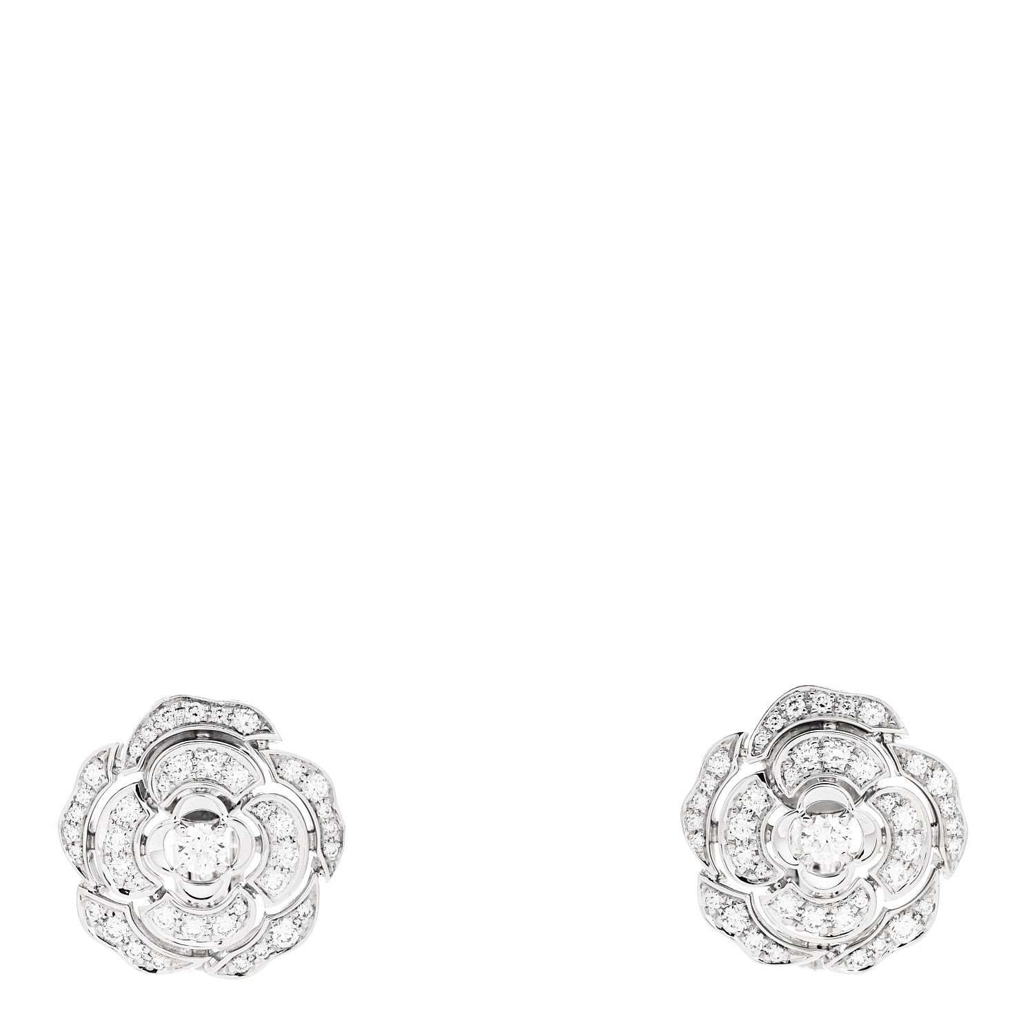 Chanel 18K White Gold Diamond Bouton de Camelia Earrings 1 of 5