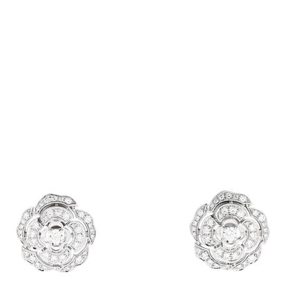 Chanel 18K White Gold Diamond Bouton de Camelia Earrings 1 of 5