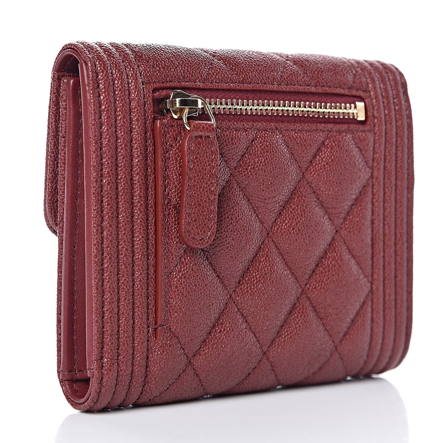 Chanel Caviar Quilted Compact Boy Wallet Burgundy 3 of 8