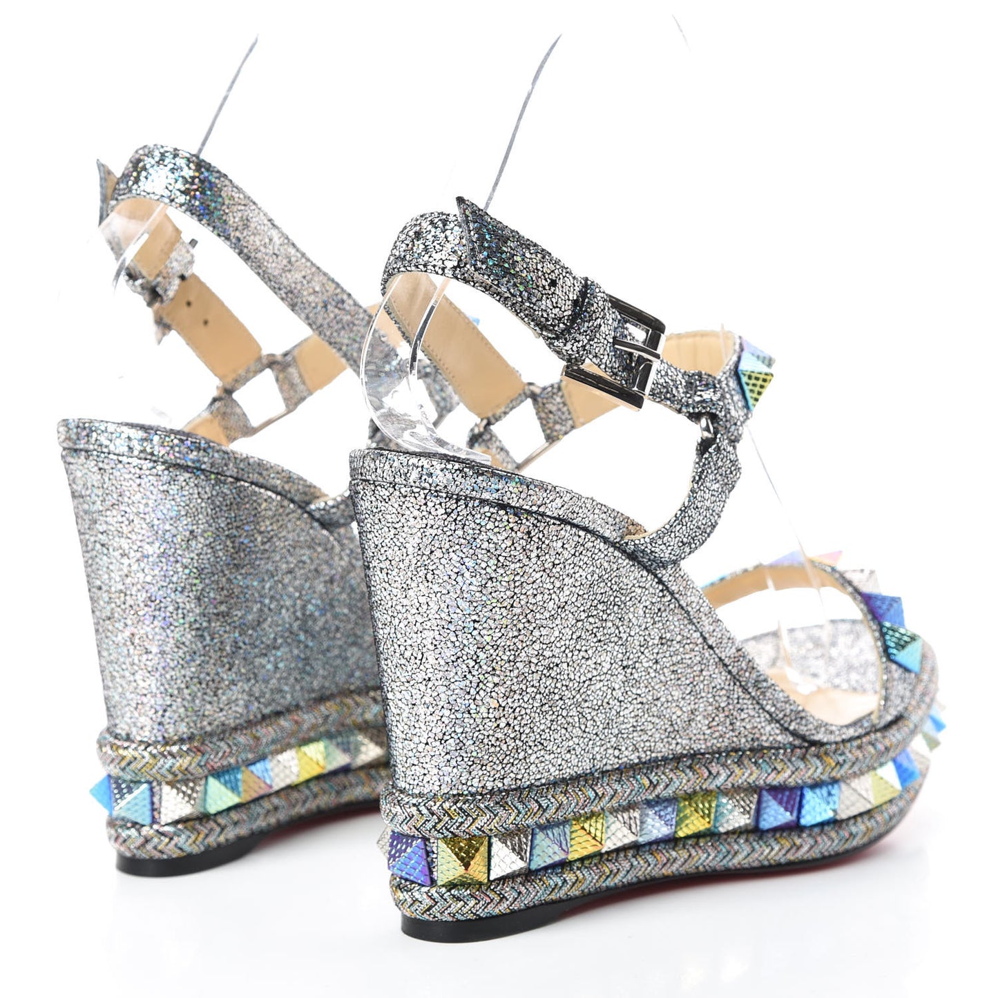 Nappa Mica Pyraclou 110 Wedge Sandals 36 Silver