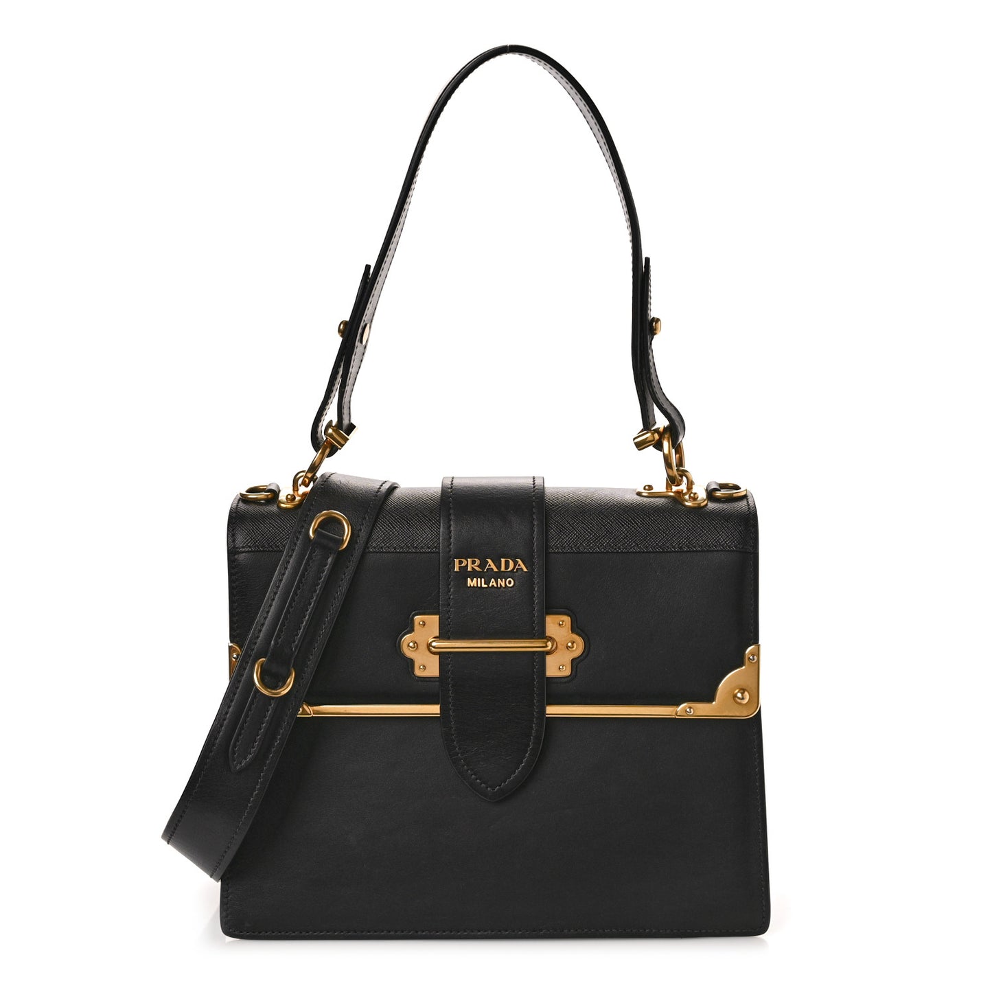 City Calfskin Saffiano Cahier Top Handle Bag Black