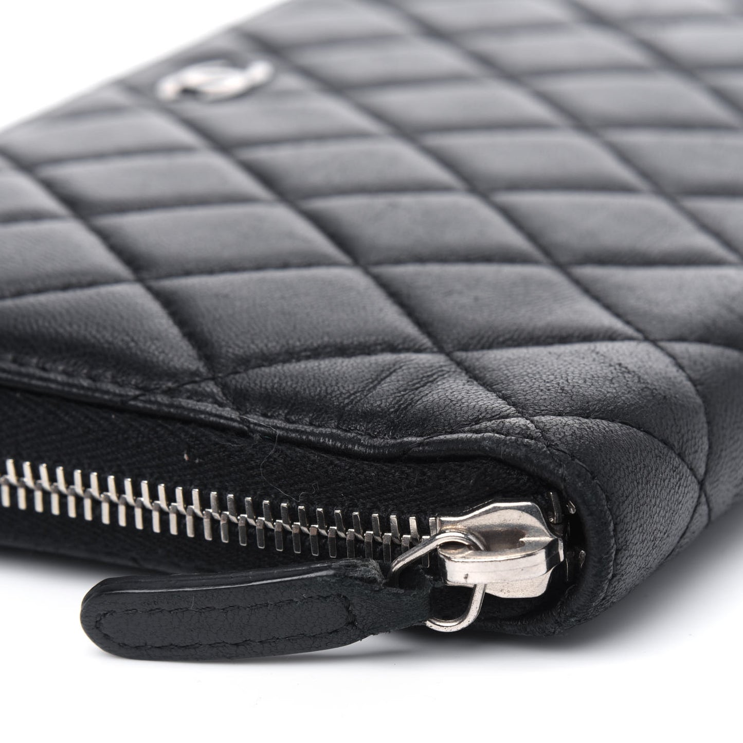 Lambskin Quilted Large Zip Around Organizer Wallet Black