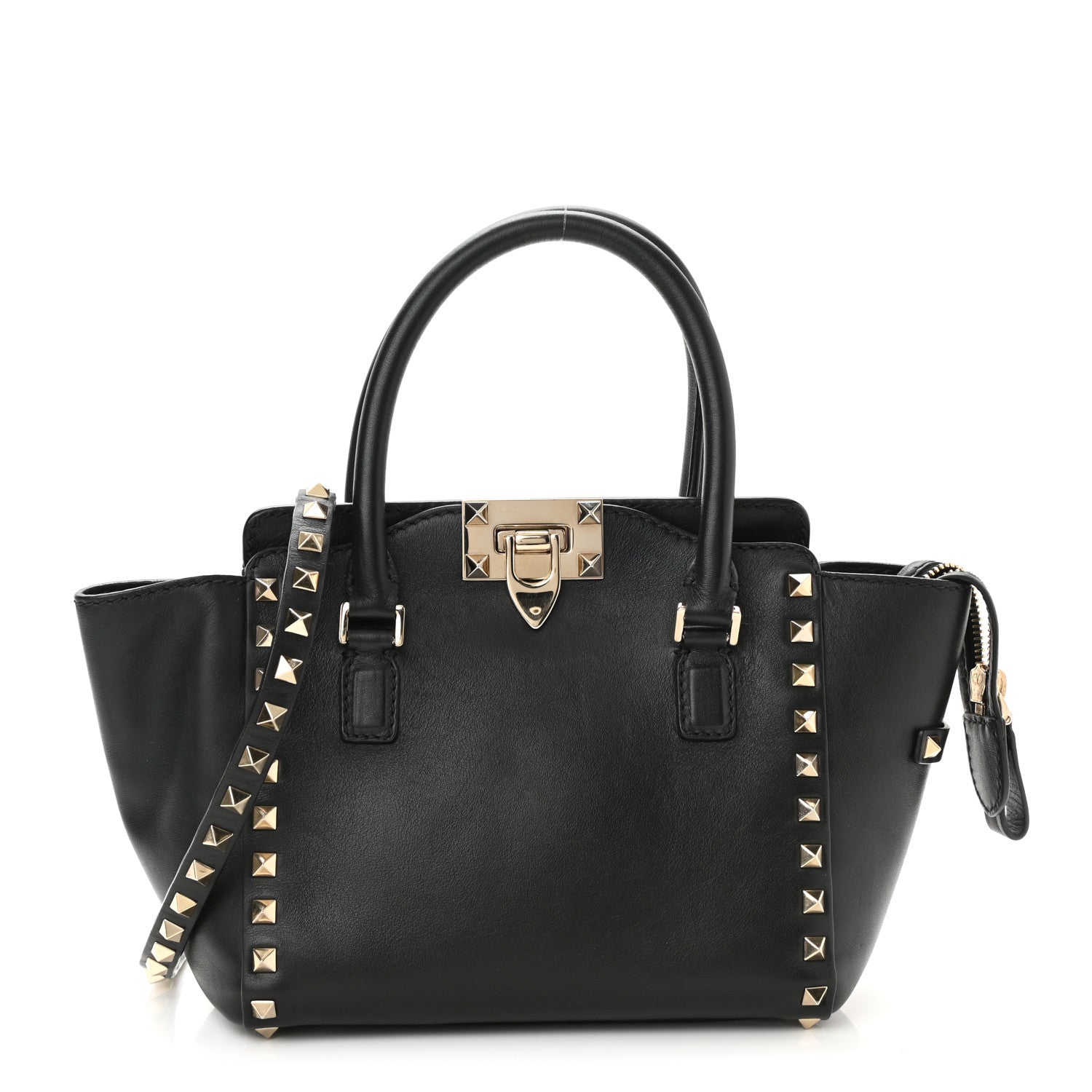 Valentino Garavani Vitello Mini Rockstud Double Handle Tote Black 1 of 7