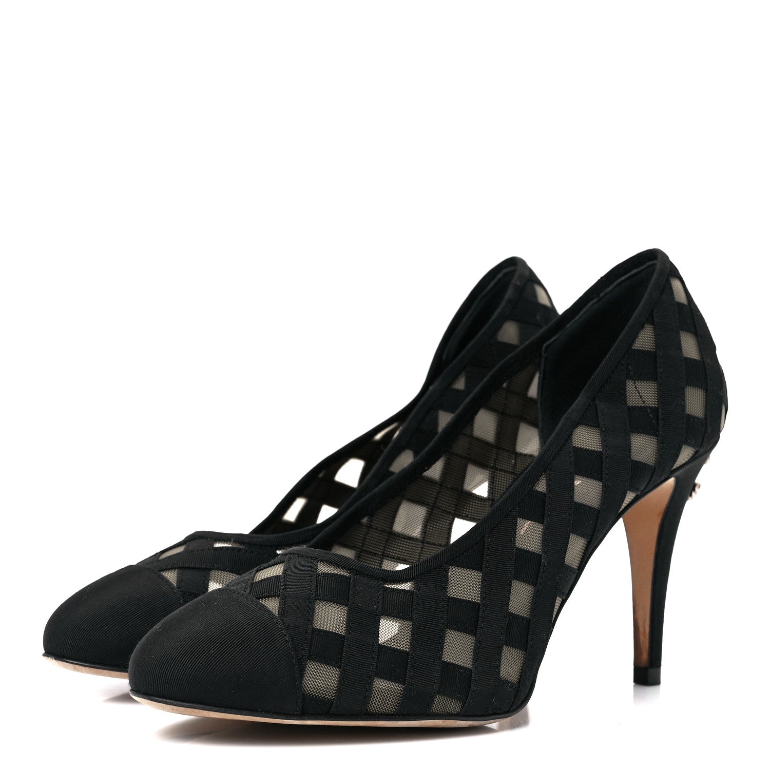 Chanel Mesh Grosgrain Cap Toe CC Heels 37 Black 3 of 7