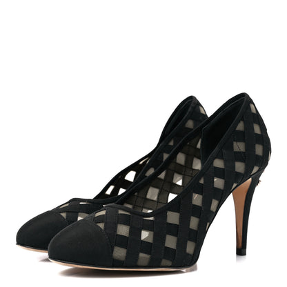 Chanel Mesh Grosgrain Cap Toe CC Heels 37 Black 3 of 7