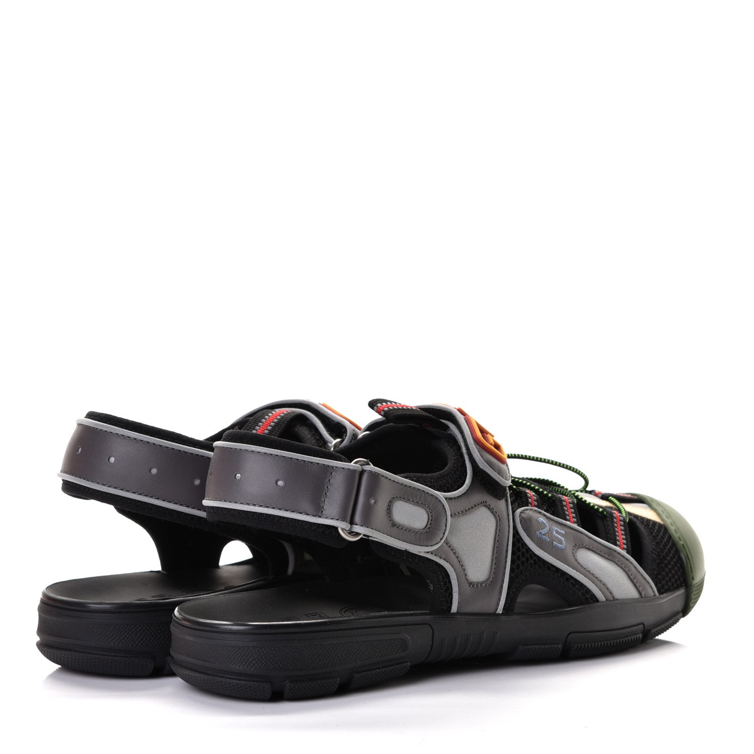 Gucci Mesh Fabric Mens Tinsel Sport Sandals 10 Black Silver Green 4 of 8