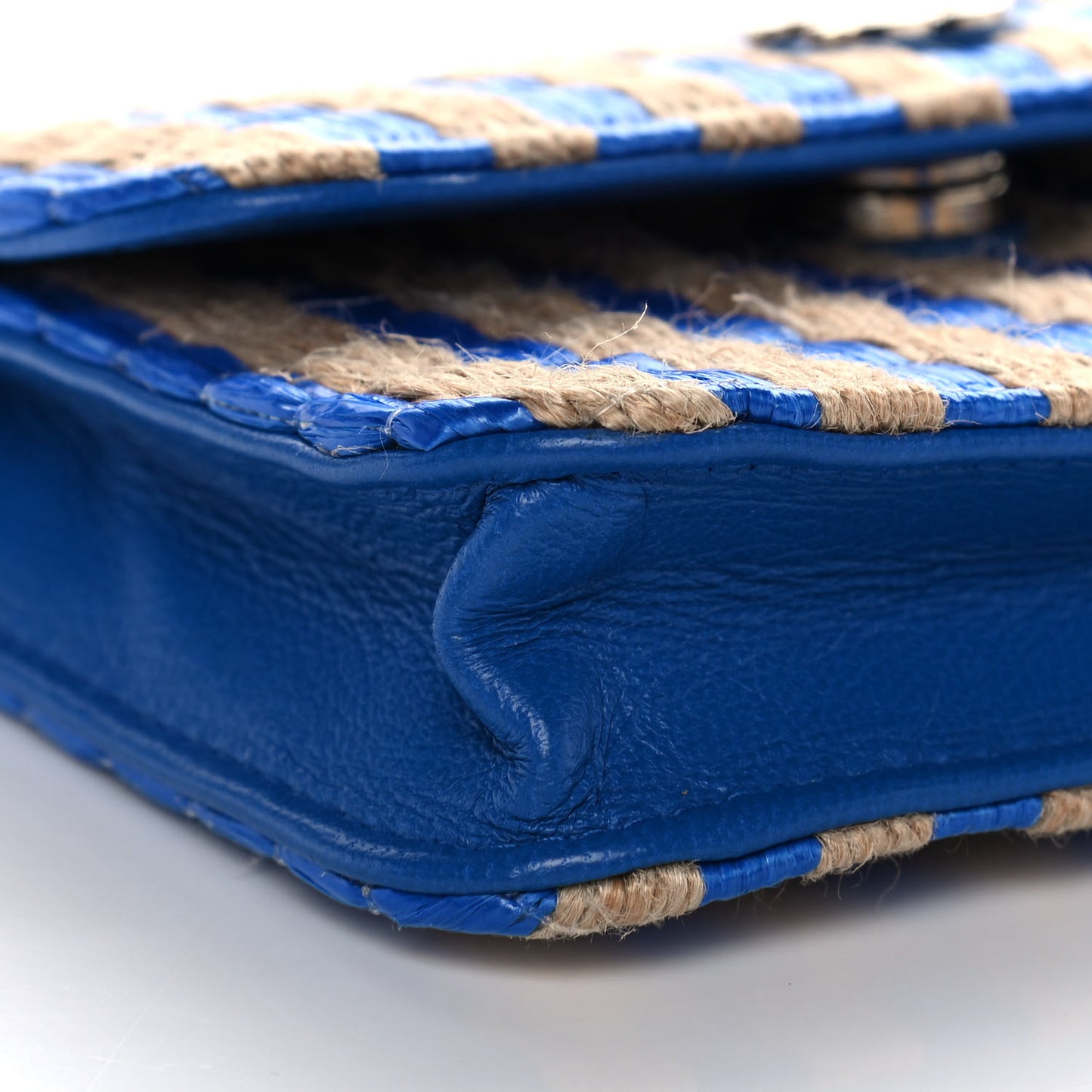 Raffia Jute Striped Belt Bag Blue Beige