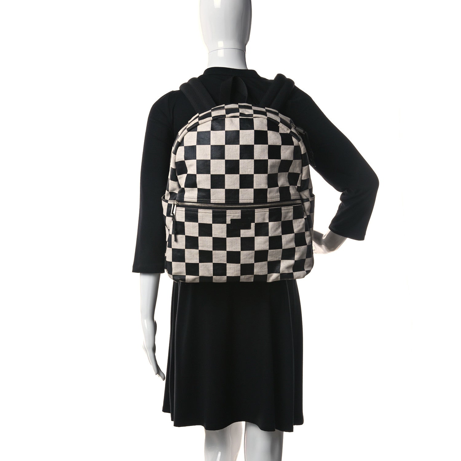 Saint Laurent Calfskin Checked Print Nuxx Backpack Black White 2 of 14