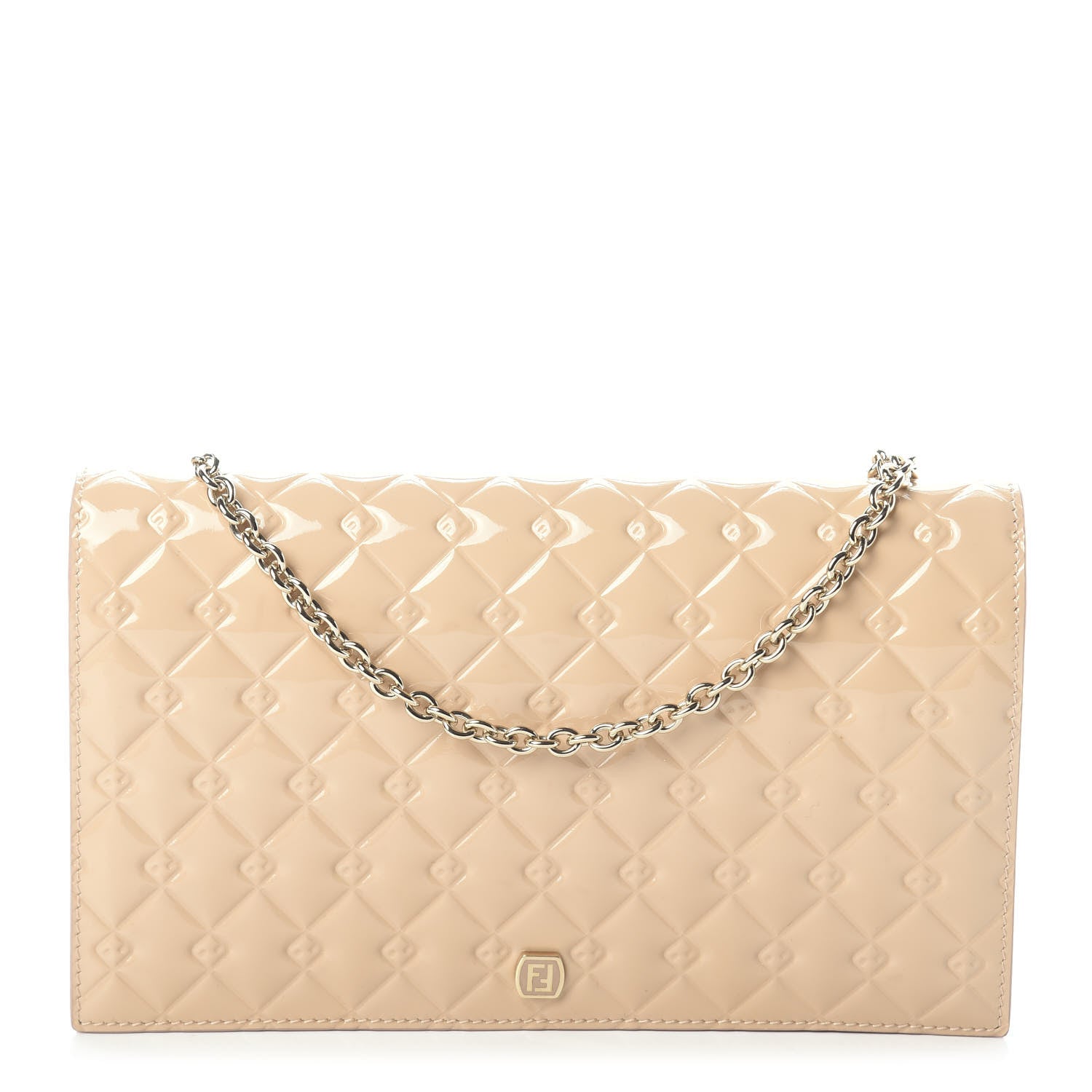Fendi Patent Fendilicious Embossed Quilted Wallet On Chain Beige 1 of 10