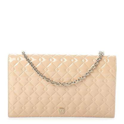 Fendi Patent Fendilicious Embossed Quilted Wallet On Chain Beige 1 of 10