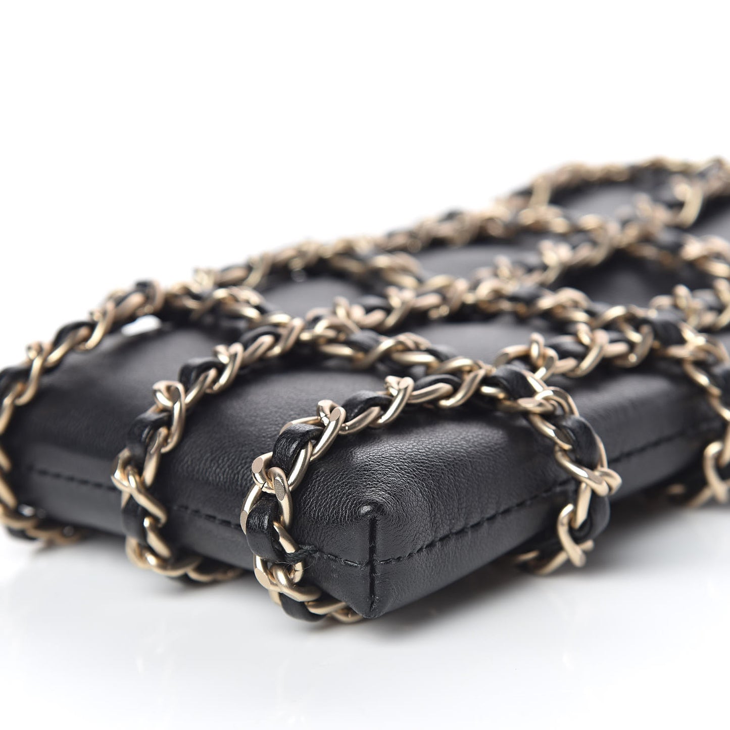 Lambskin Tech Me Out Clutch With Chain Black