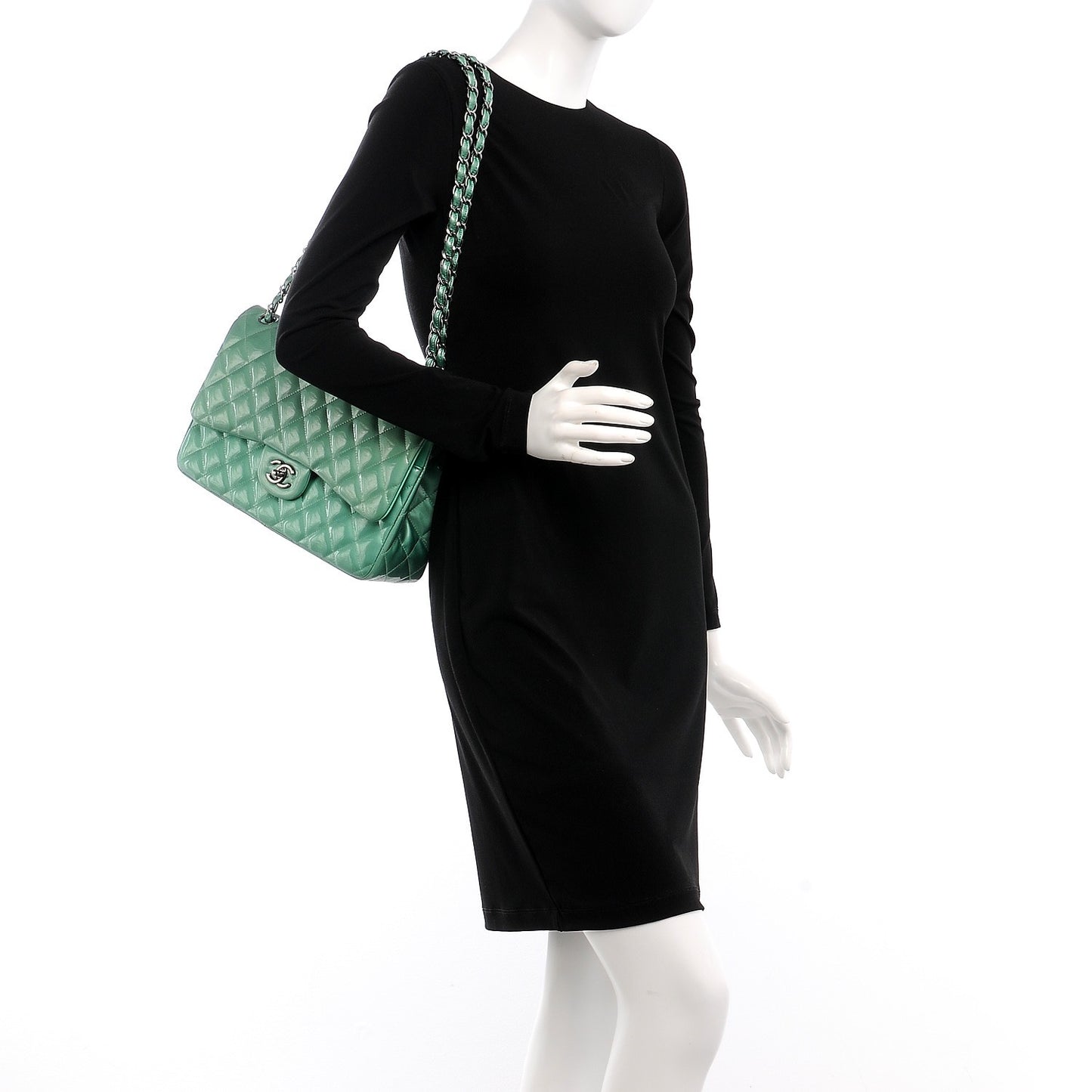Patent Quilted Jumbo Double Flap Green