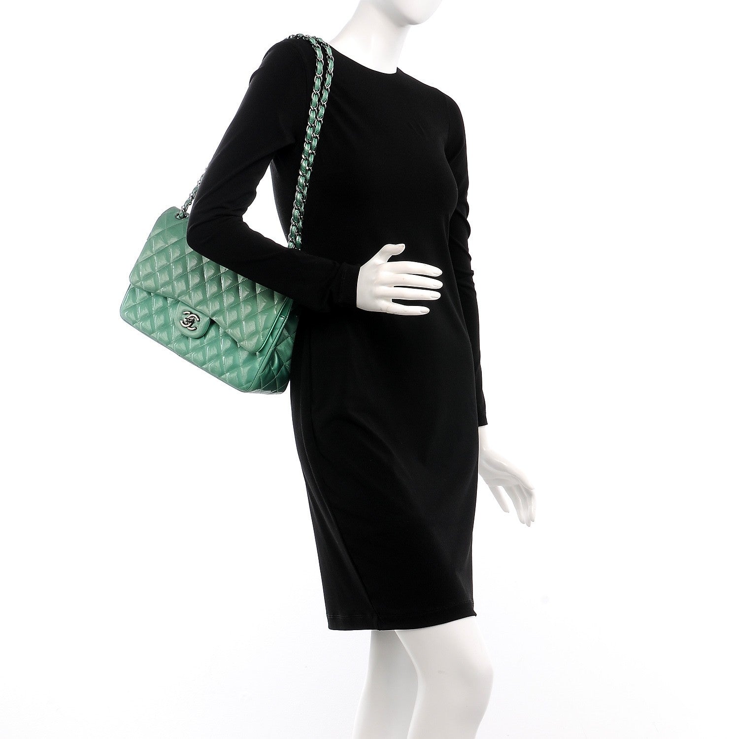 Chanel Patent Quilted Jumbo Double Flap Green 2 of 11