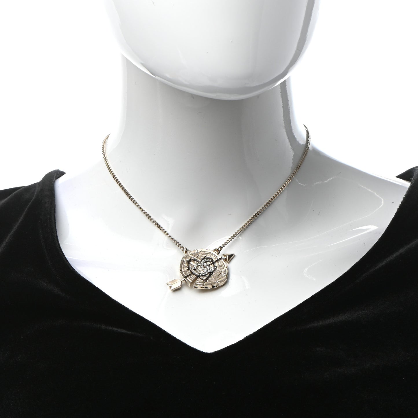 Crystal Heart Arrow Short Necklace Gold
