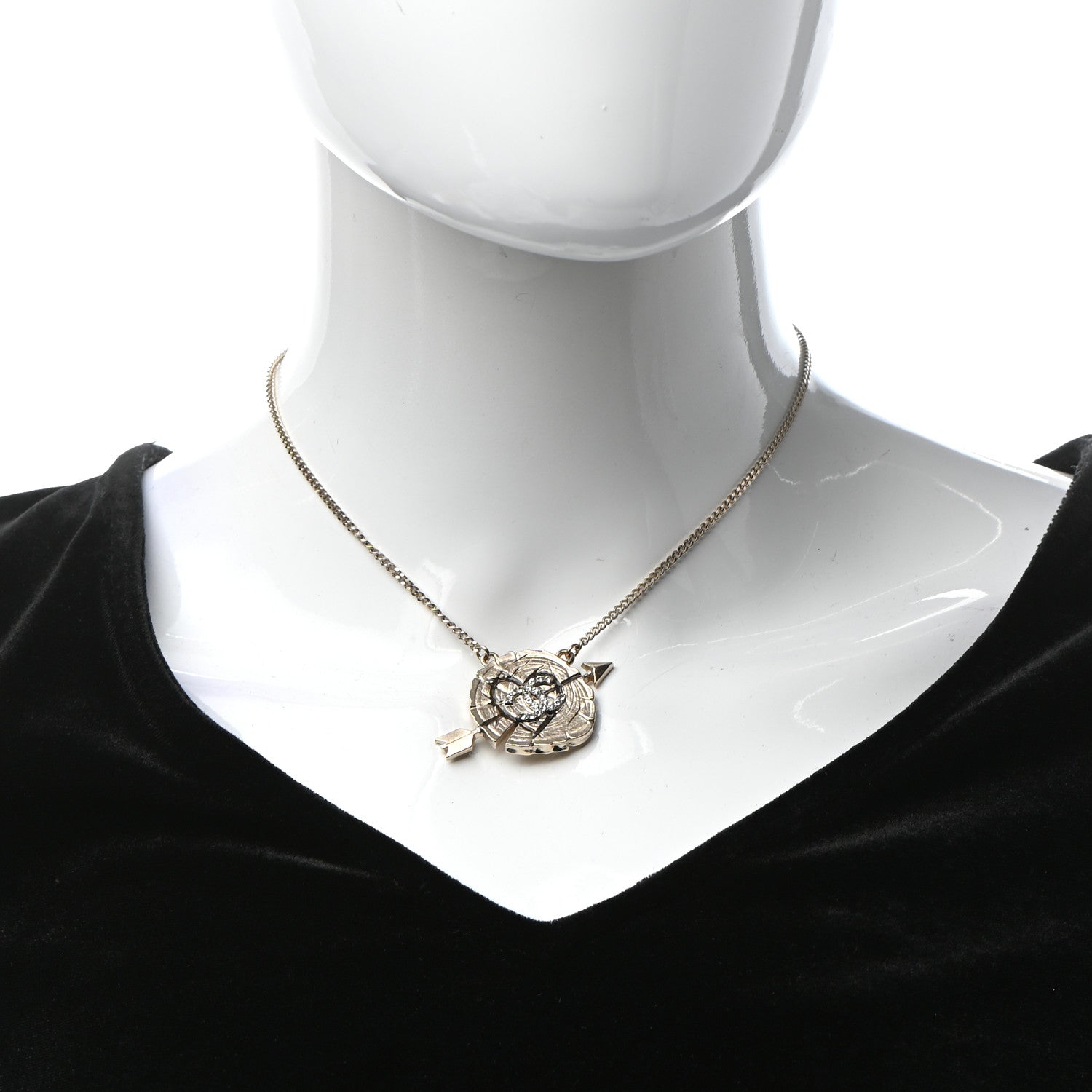 Chanel Crystal Heart Arrow Short Necklace Gold 2 of 5