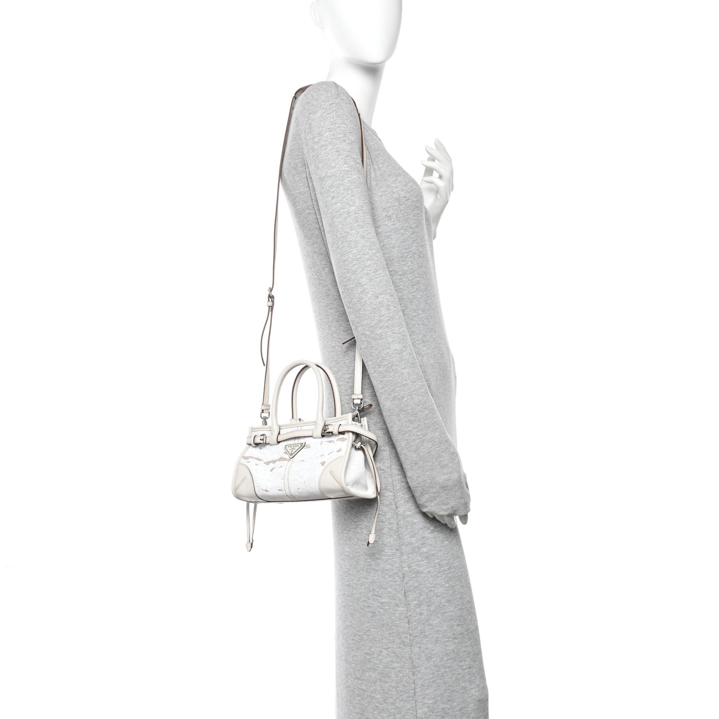 Linen Calfskin Triangle Mini Bonnie Hand Bag White